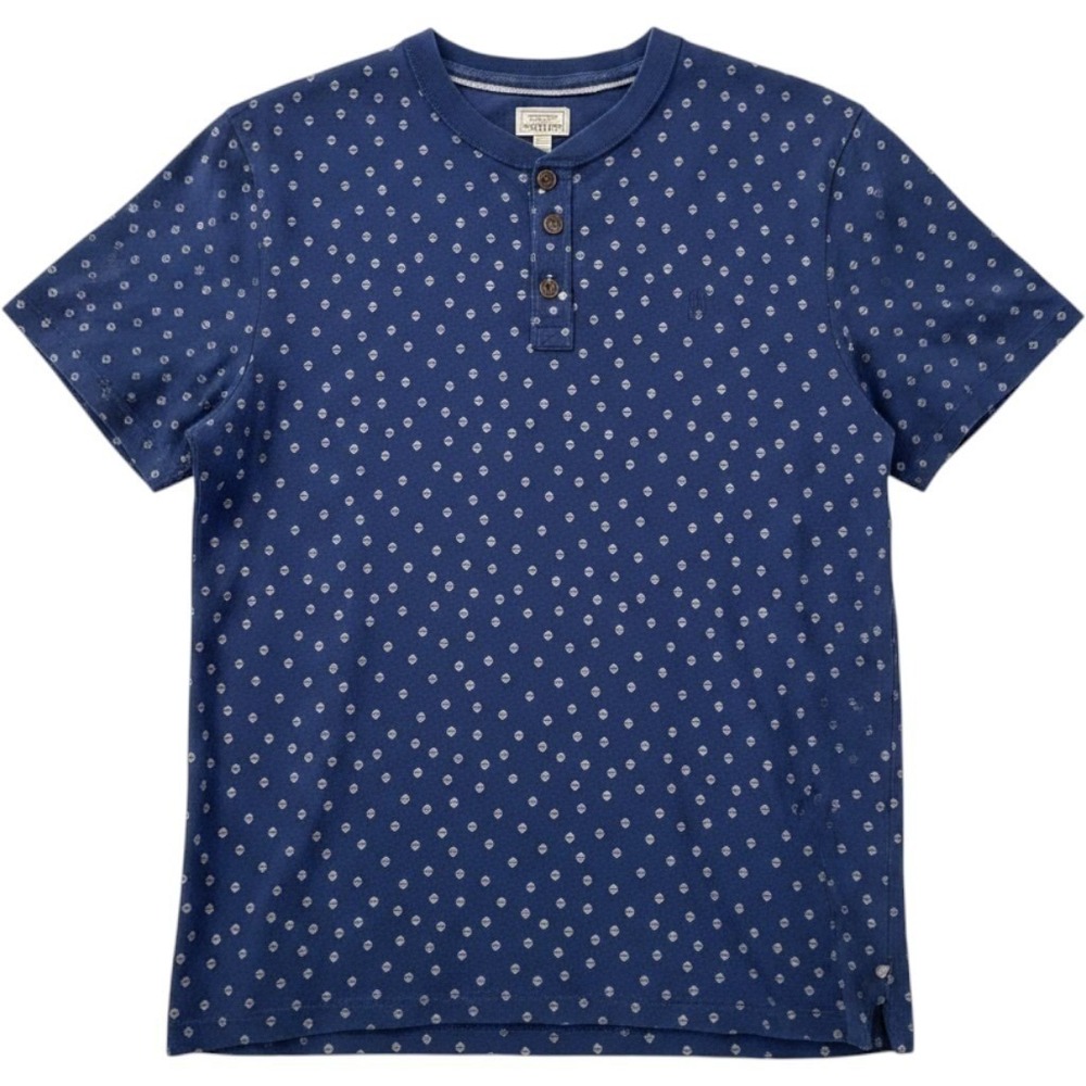 FatFace Henley Shirt Blue Geometric Diamond Print Short Sleeve - XL